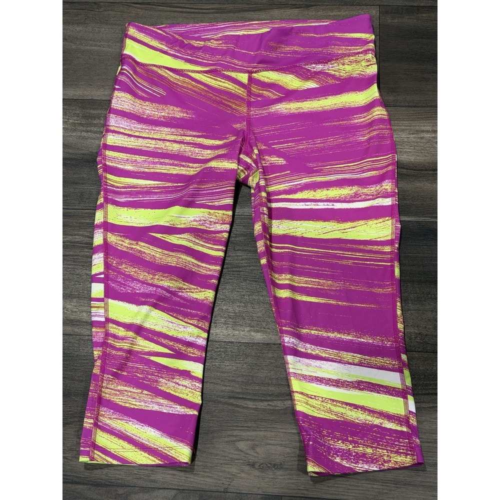 Xersion Women's Capri Leggings Abstract Print Purple Green Size L Regular